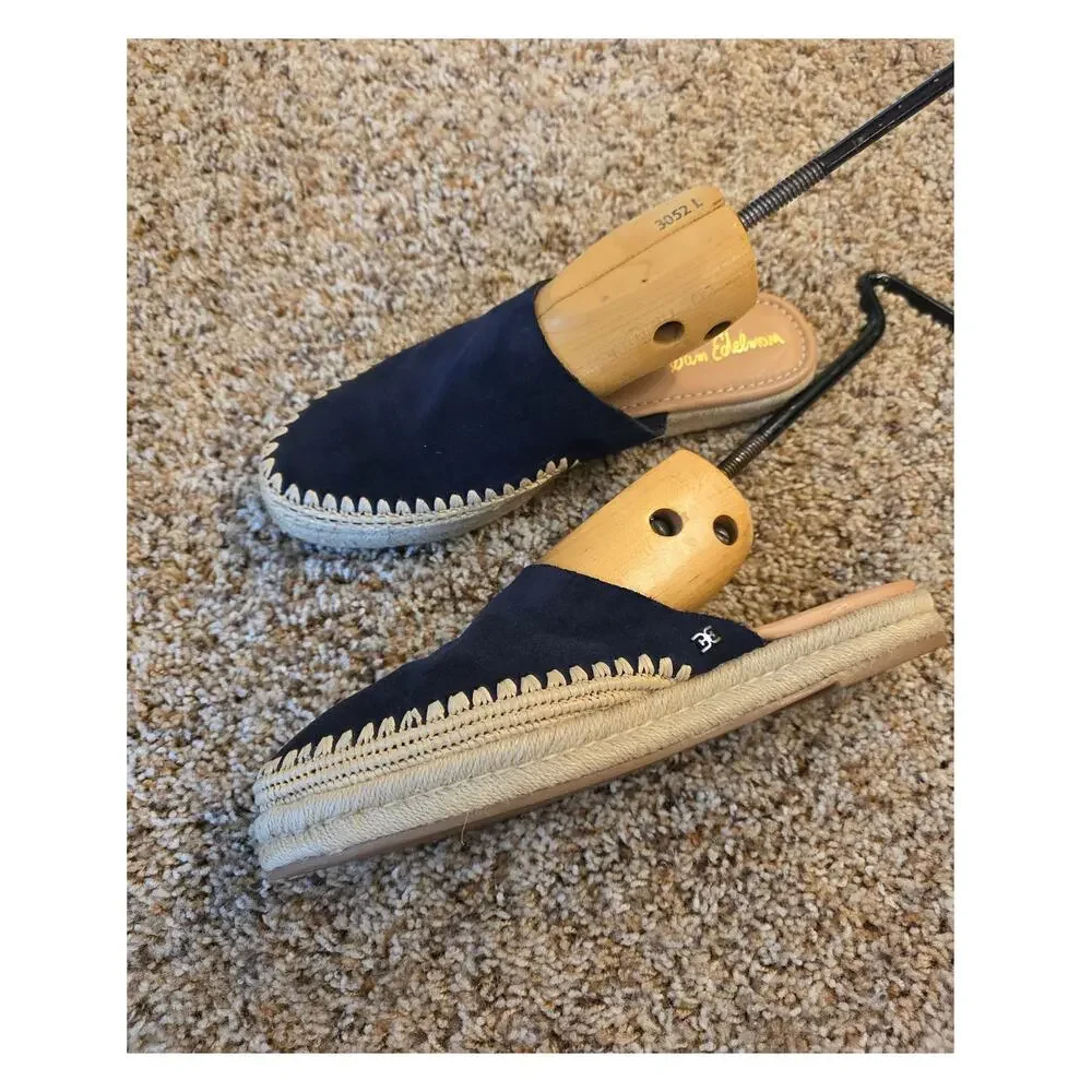 Sam Edelman Austin Navy Blue Suede Espadrille Mules Slides Sandals 9.5